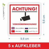 5er Set, Warnaufkleber "Videoüberwachung"...