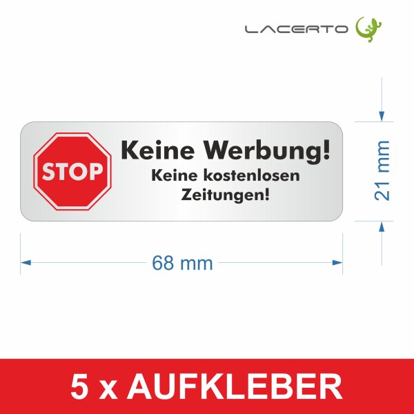 5er-Set, Briefkastenaufkleber  "Stop, bitte keine Werbung" 68 x 21 mm