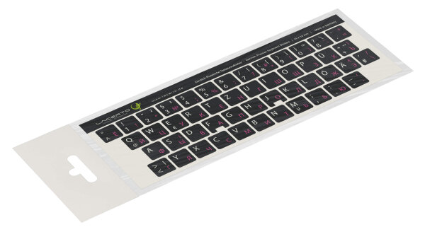 Russisch-Deutsche Tastaturaufkleber für Laptop 14x14mm, laminiert Rosa-Schwarz