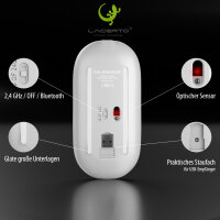 Lacerto | Kabellose wiederaufladbare Maus, 2.4G Wireless + BT | Farbe: Silber