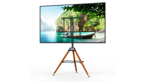 TV-Dreibeinständer mit Ablage | Höhenverstell- und schwenkbar, für 32-60 Zoll TVs, max. VESA 400x400 mm